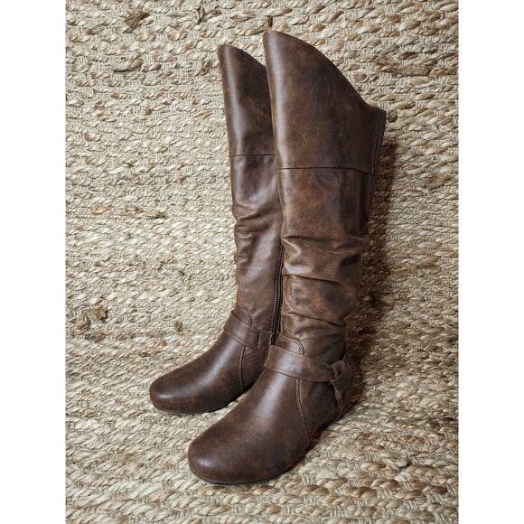 Baretraps Wide Calf Sanova 2 Knee-High Brown Leather Fashion Boots Size 6 M - Picture 2 of 11